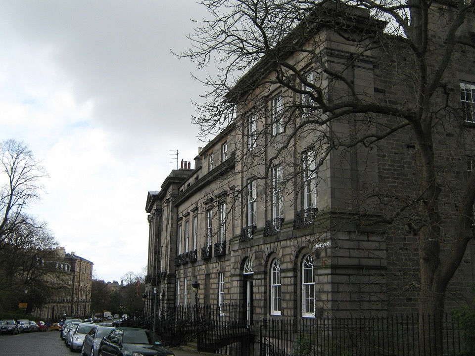 A grey stone Georgian terrace on Doune Terrace in Edinburgh’s New Town